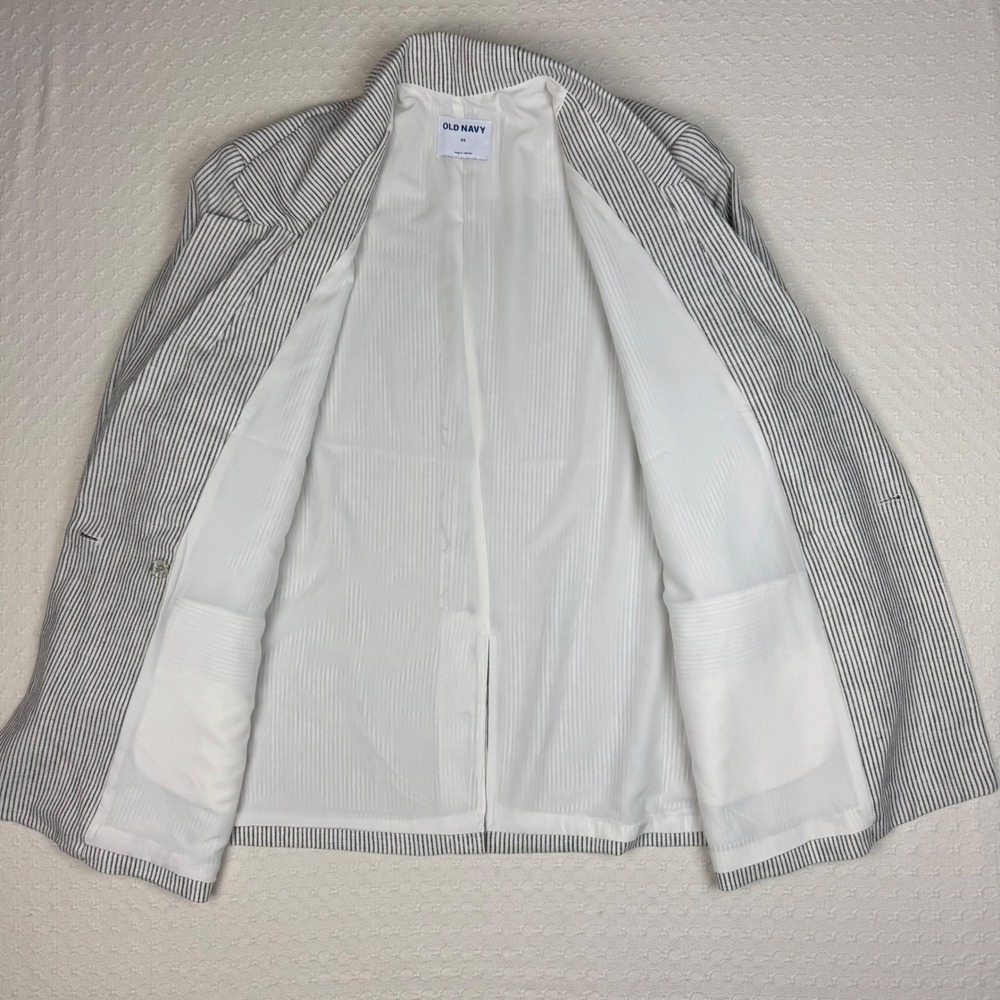 NWT Old Navy Double Breasted Linen Blend Striped Blazer Women 2X Charcoal Career - Picture 12 of 13
